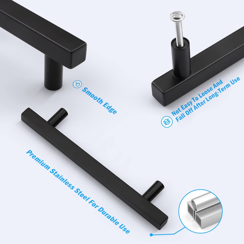 KNOBWELL 20 Pack 5 inch Black Cabinet Pulls, Kitchen Cupboard Cabinet Door Handles, Stainless Steel Dresser Drawer Pulls Overall Length 7-1/2 inch - Image 3